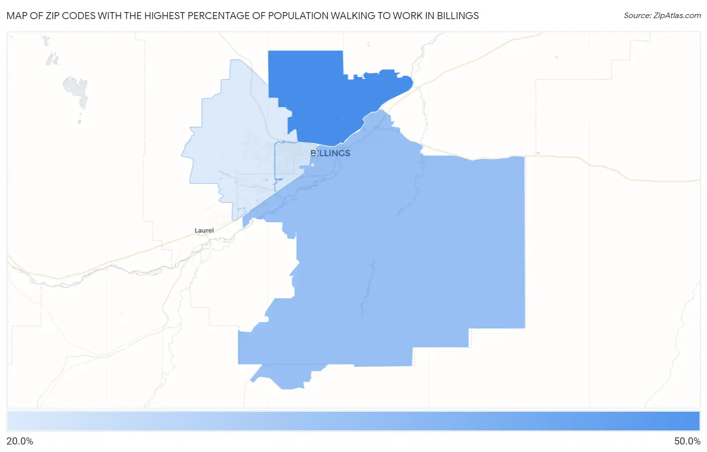 Zip Codes with the Highest Percentage of Population Walking to Work in Billings Map
