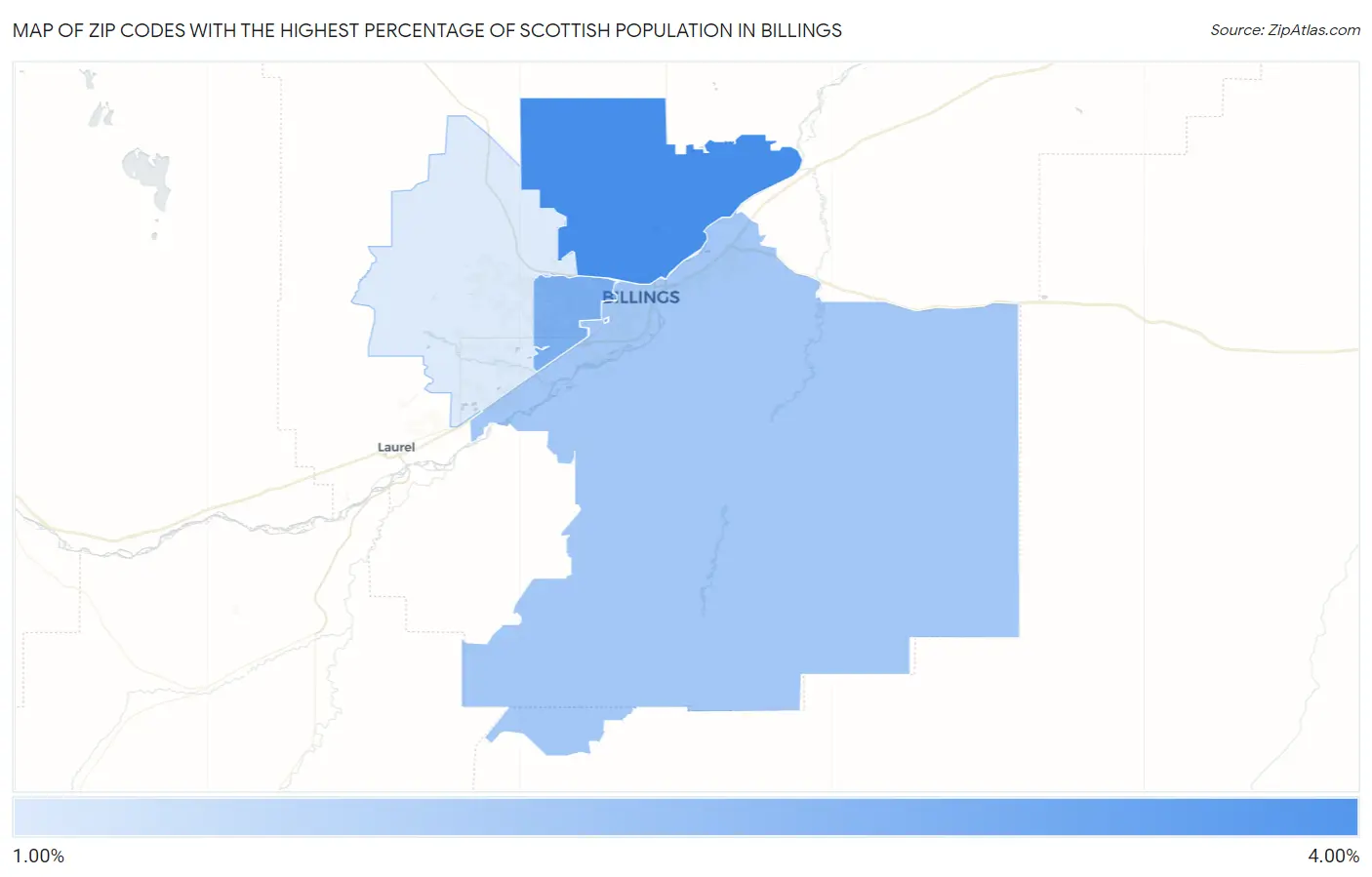 Zip Codes with the Highest Percentage of Scottish Population in Billings Map