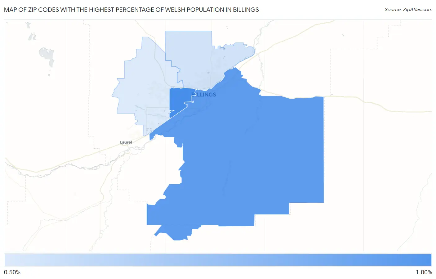 Zip Codes with the Highest Percentage of Welsh Population in Billings Map