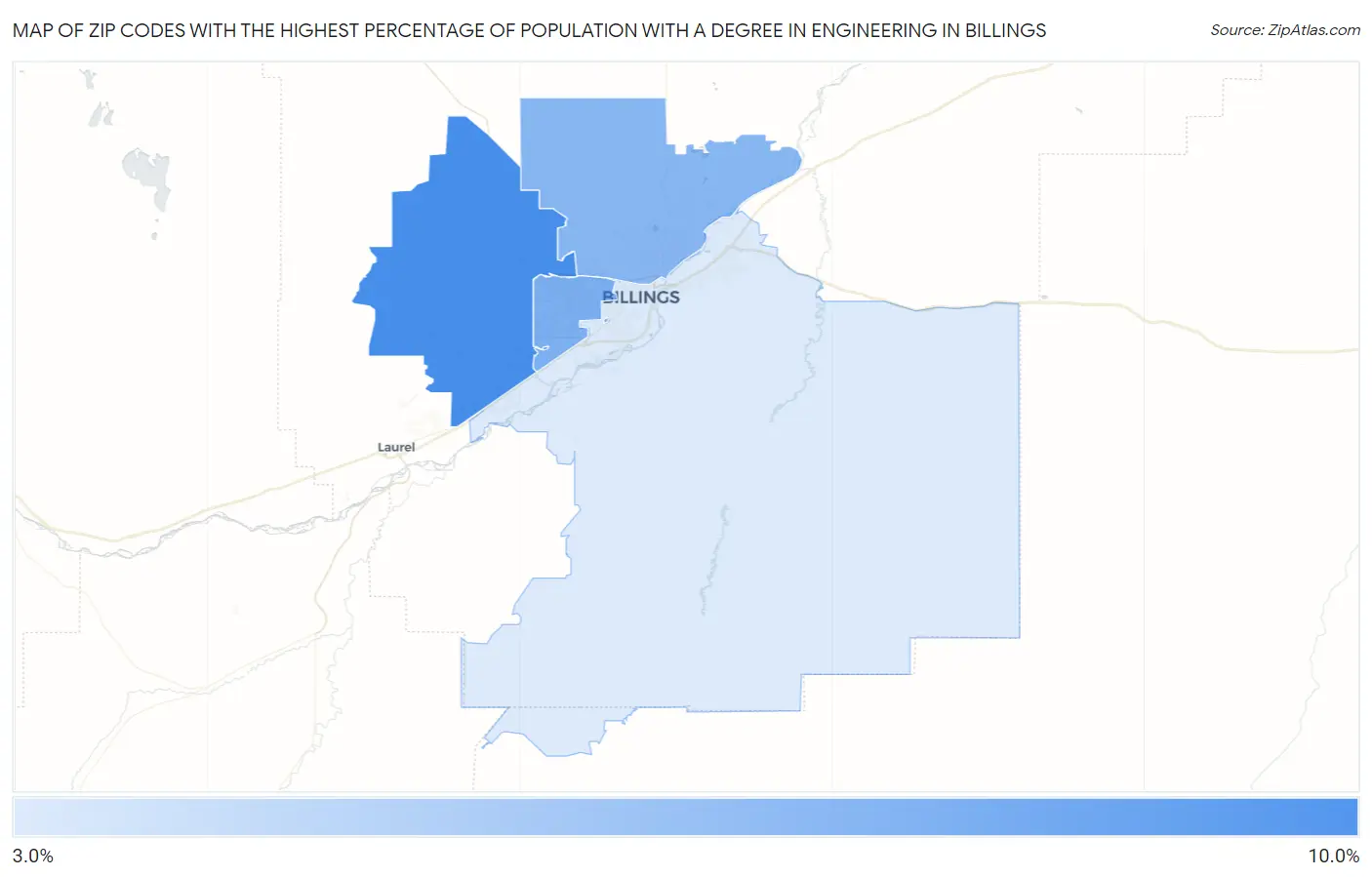 Zip Codes with the Highest Percentage of Population with a Degree in Engineering in Billings Map