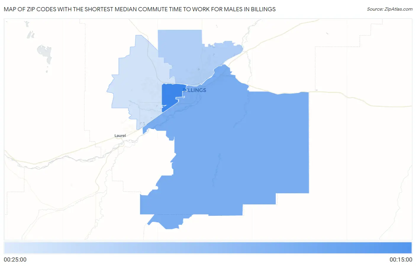 Zip Codes with the Shortest Median Commute Time to Work for Males in Billings Map