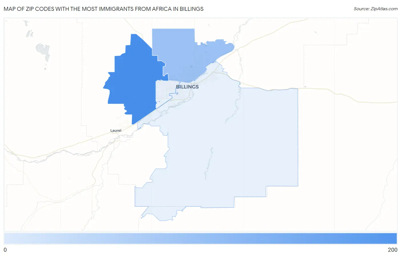 Zip Codes with the Most Immigrants from Africa in Billings Map