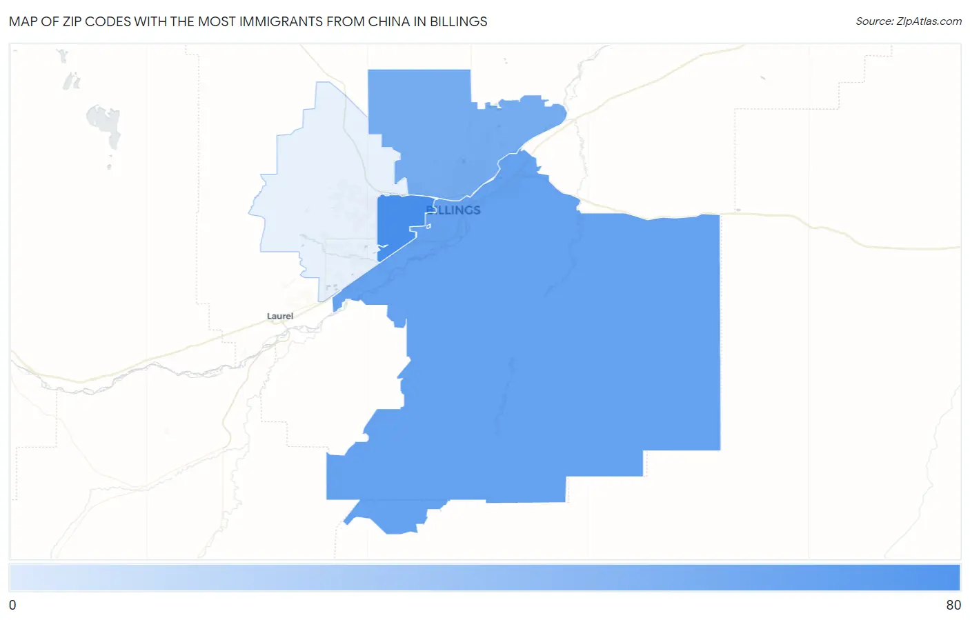 Zip Codes with the Most Immigrants from China in Billings Map