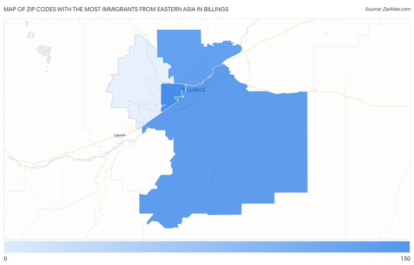 Zip Codes with the Most Immigrants from Eastern Asia in Billings Map