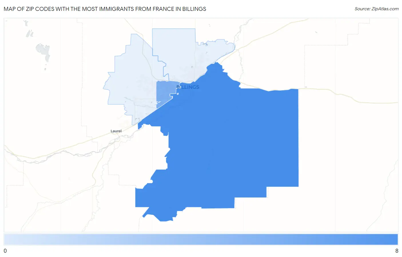 Zip Codes with the Most Immigrants from France in Billings Map