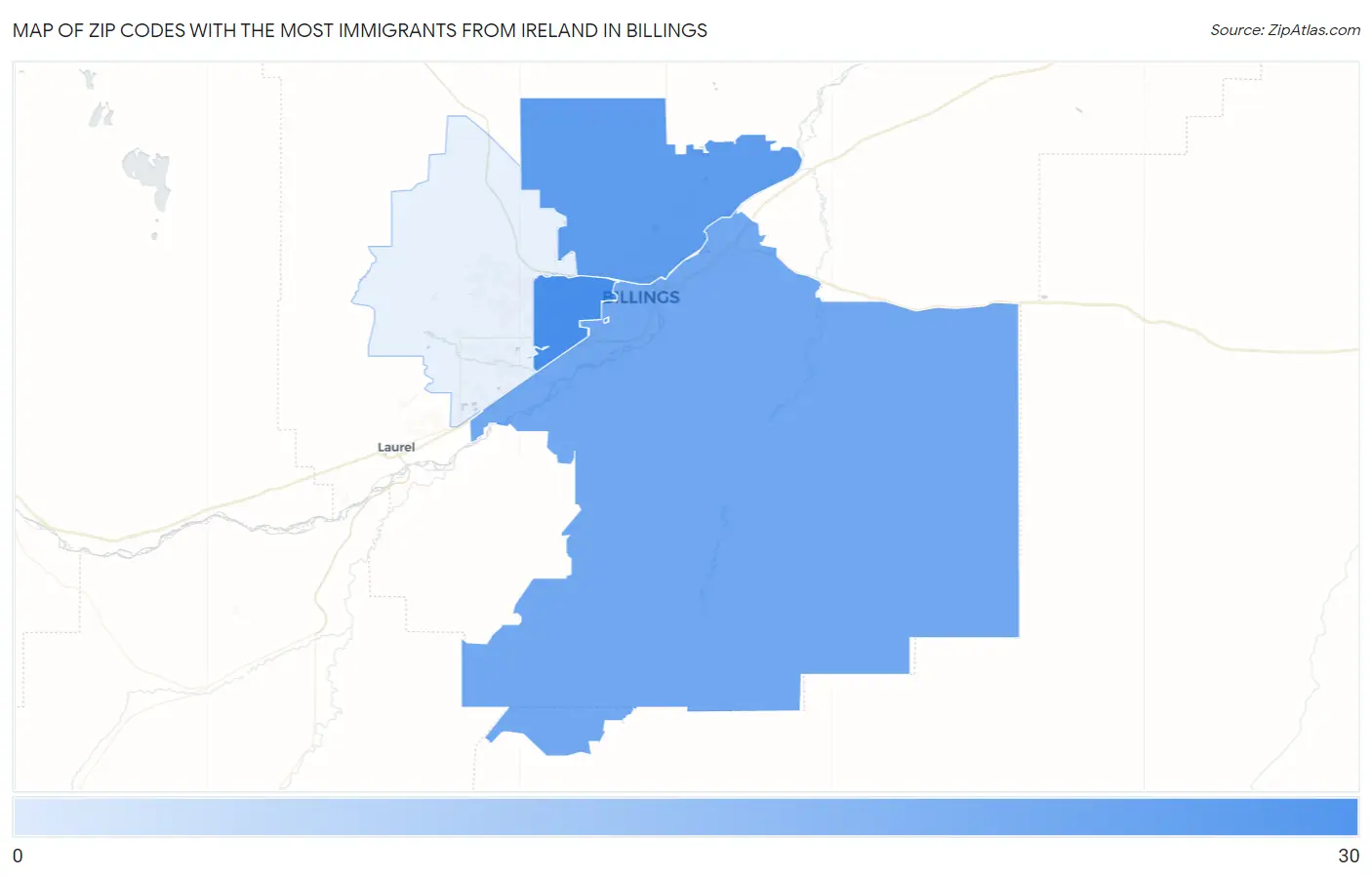Zip Codes with the Most Immigrants from Ireland in Billings Map