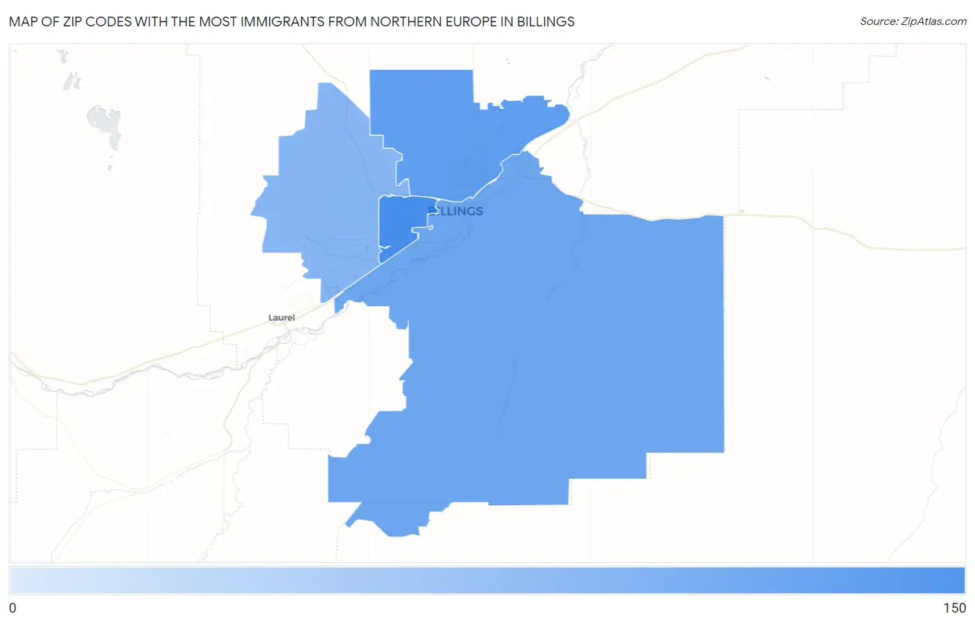 Zip Codes with the Most Immigrants from Northern Europe in Billings Map
