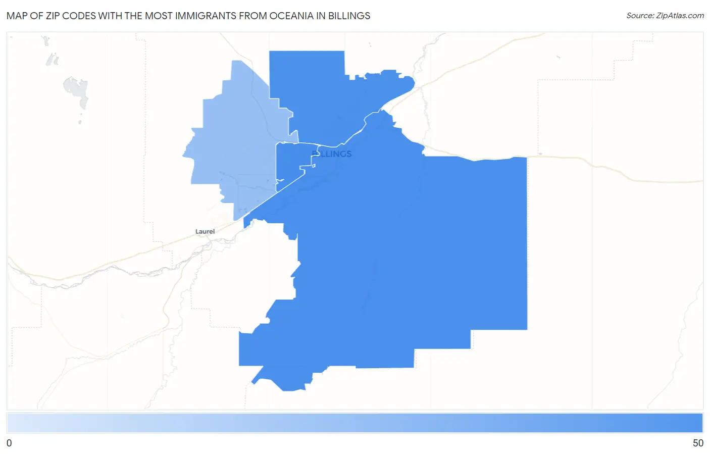 Zip Codes with the Most Immigrants from Oceania in Billings Map