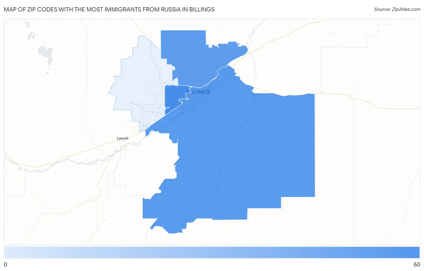 Zip Codes with the Most Immigrants from Russia in Billings Map