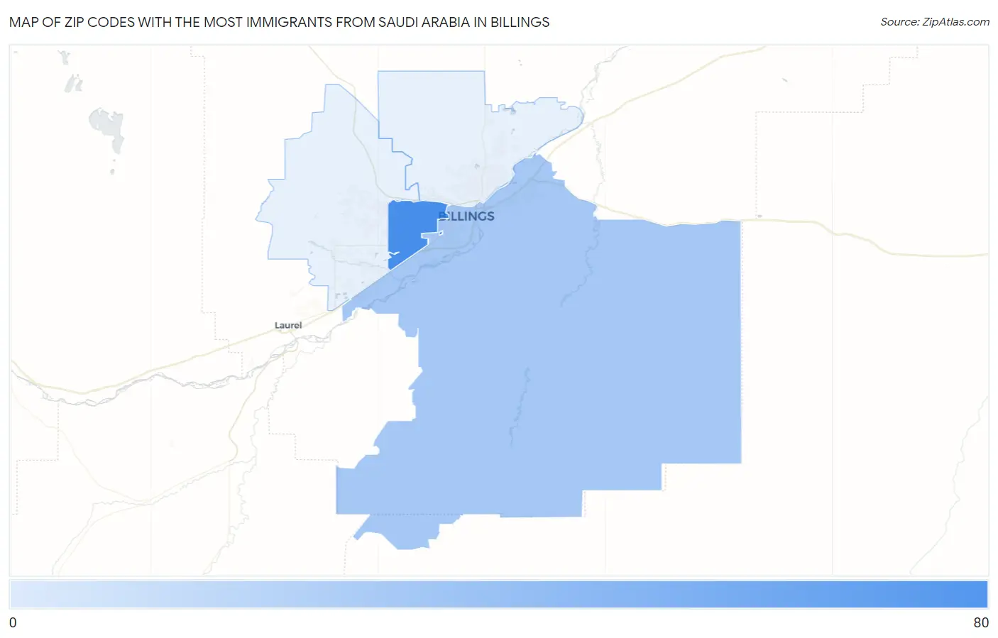 Zip Codes with the Most Immigrants from Saudi Arabia in Billings Map