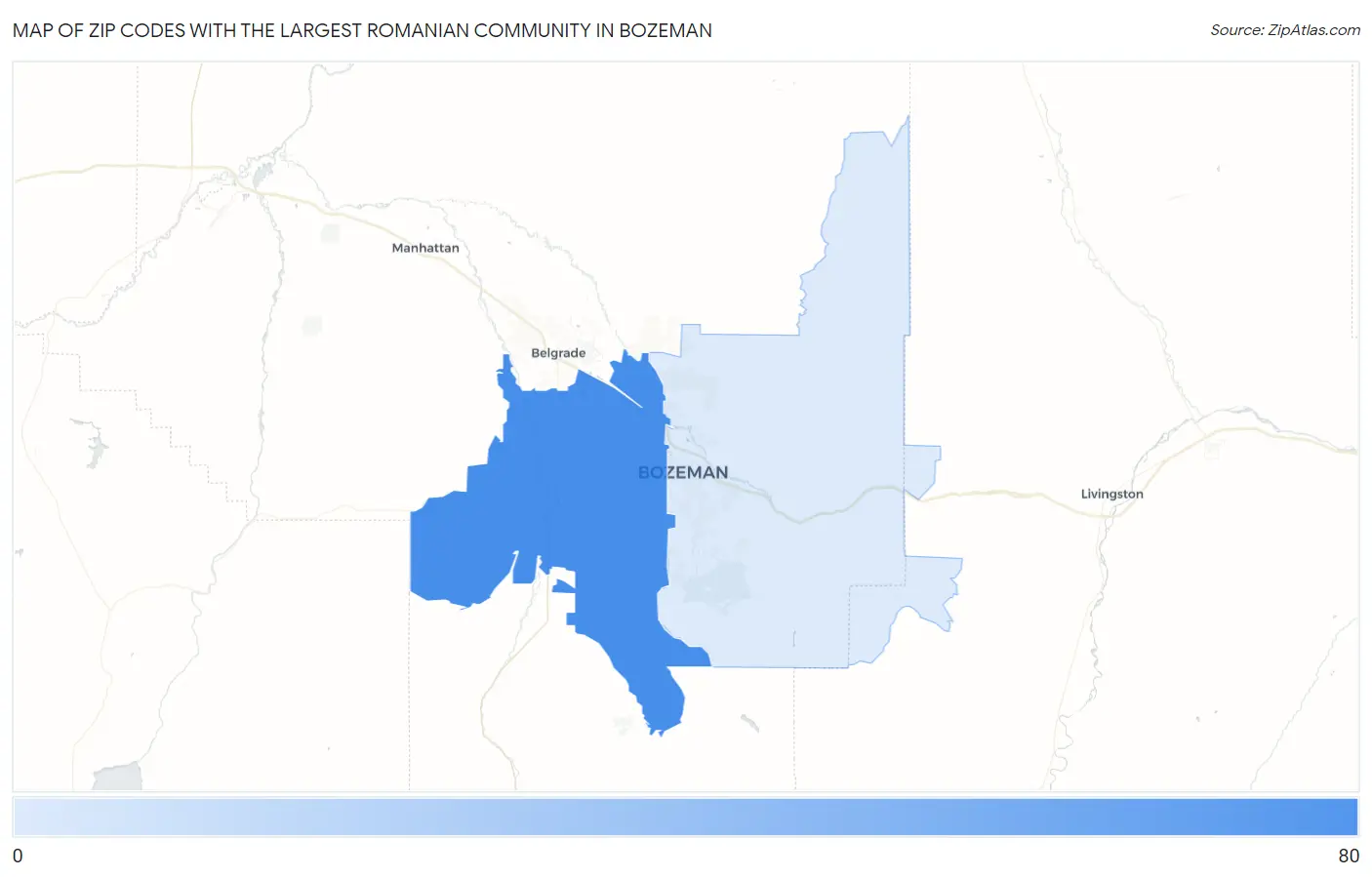 Zip Codes with the Largest Romanian Community in Bozeman Map