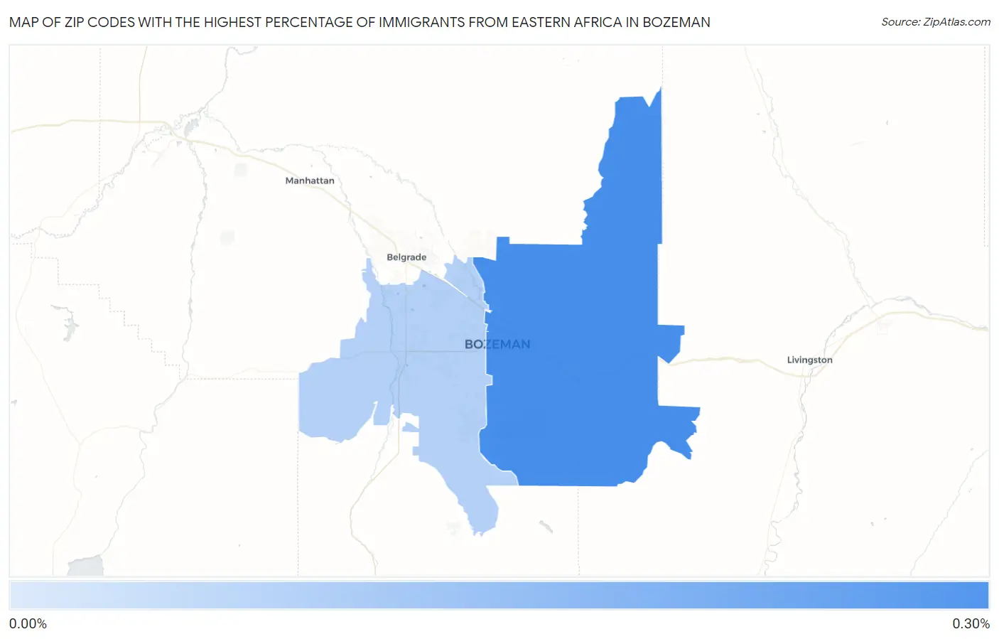 Zip Codes with the Highest Percentage of Immigrants from Eastern Africa in Bozeman Map