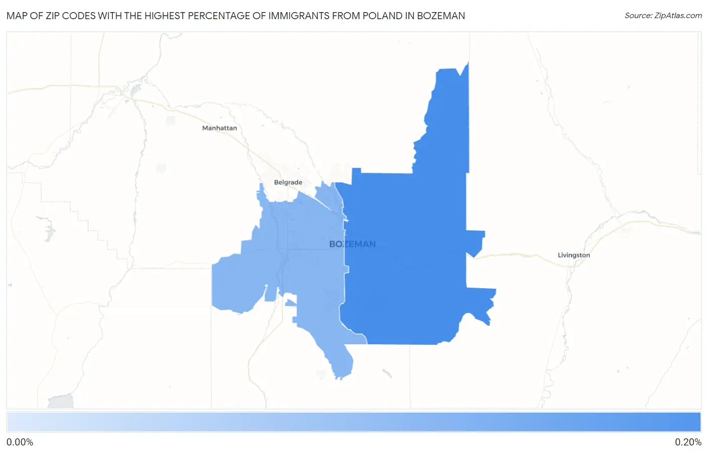 Zip Codes with the Highest Percentage of Immigrants from Poland in Bozeman Map