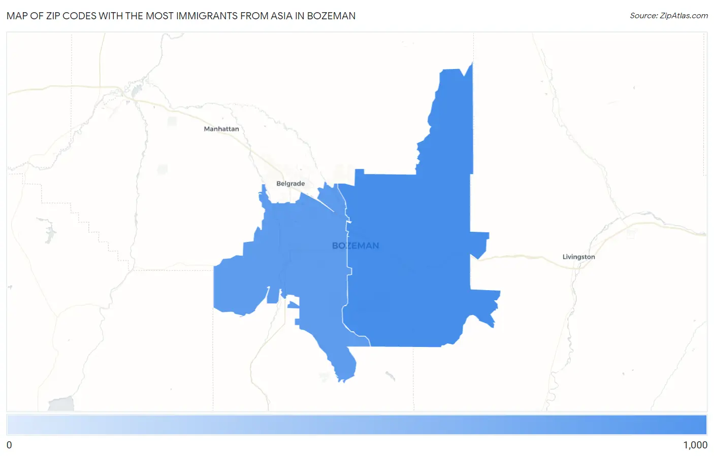 Zip Codes with the Most Immigrants from Asia in Bozeman Map