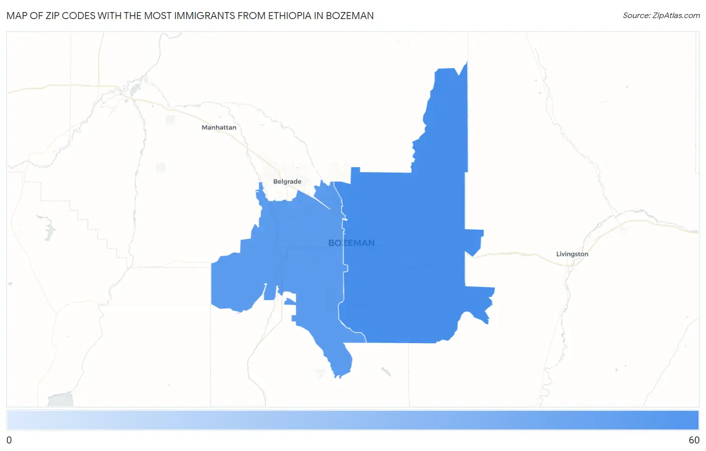 Zip Codes with the Most Immigrants from Ethiopia in Bozeman Map