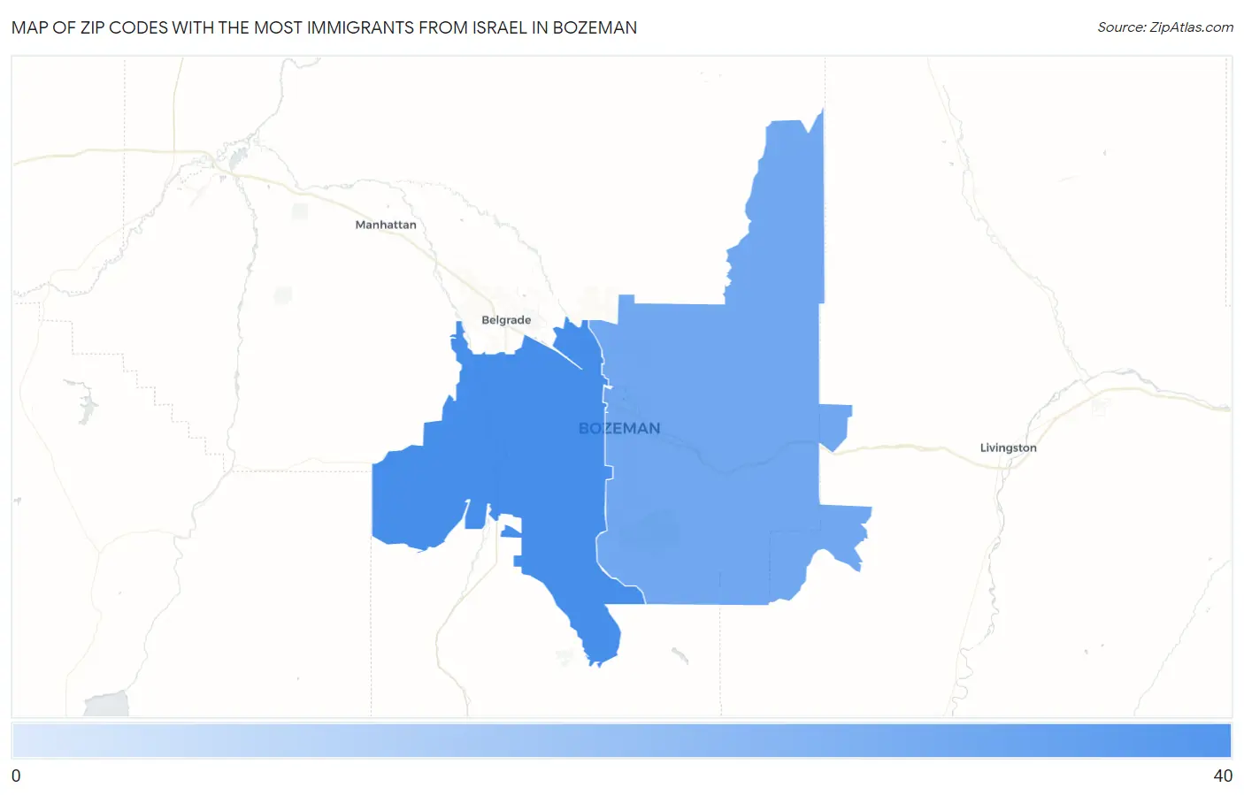 Zip Codes with the Most Immigrants from Israel in Bozeman Map