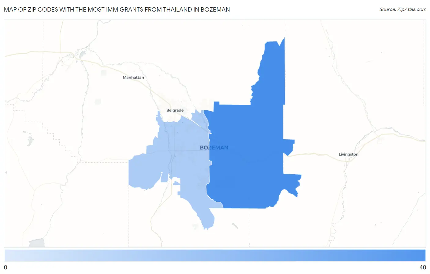 Zip Codes with the Most Immigrants from Thailand in Bozeman Map