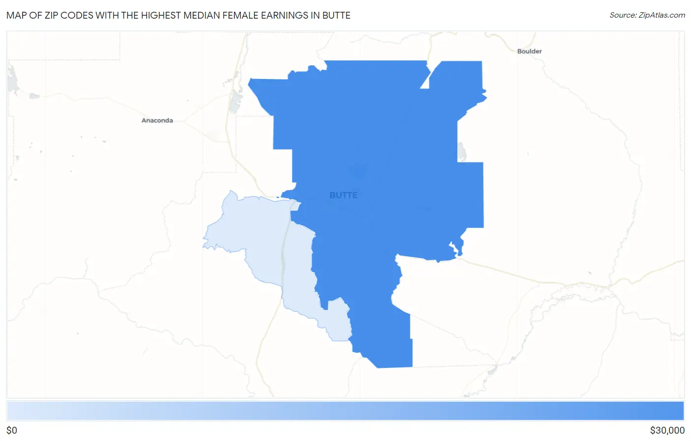 Zip Codes with the Highest Median Female Earnings in Butte Map