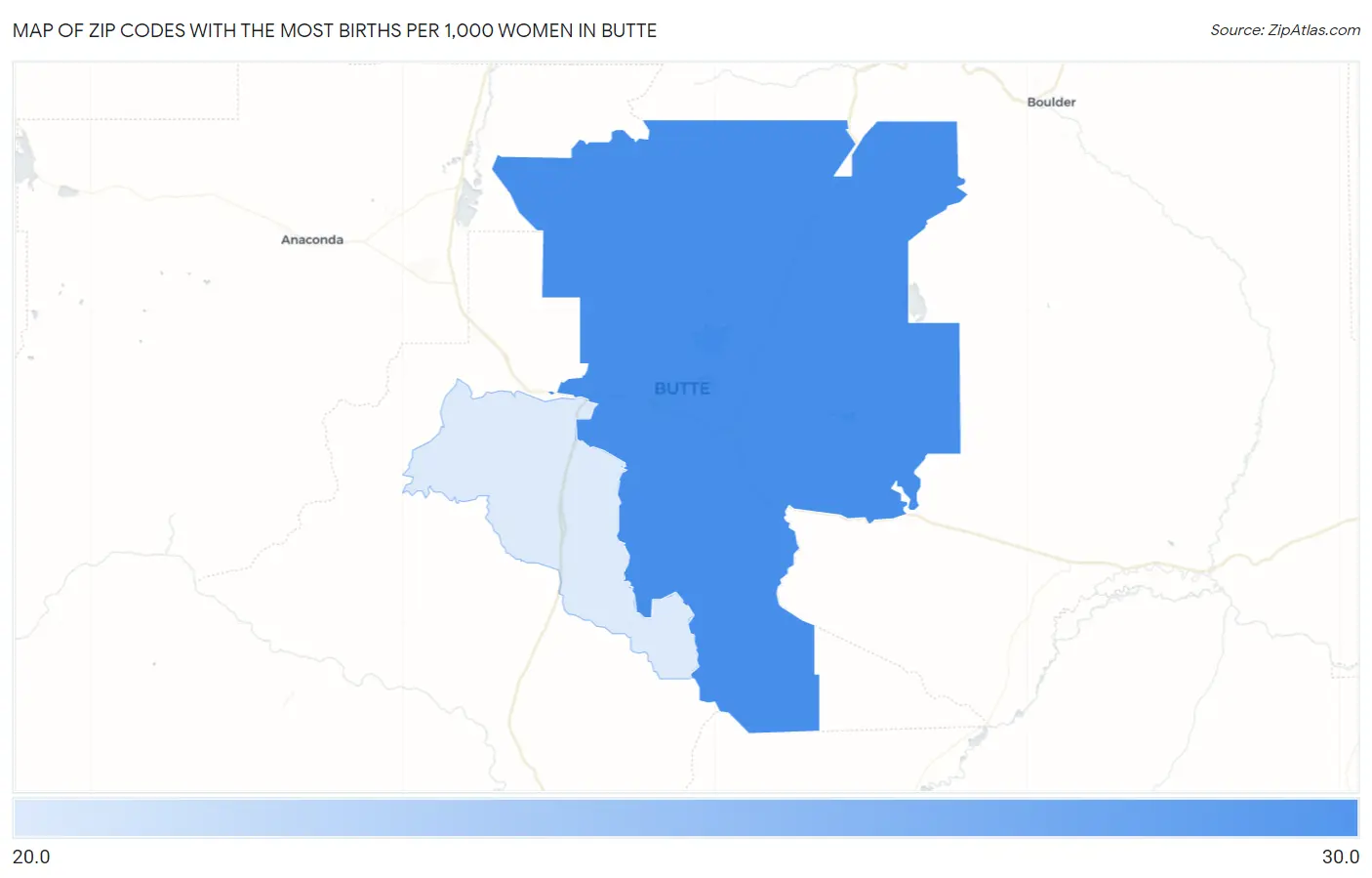 Zip Codes with the Most Births per 1,000 Women in Butte Map