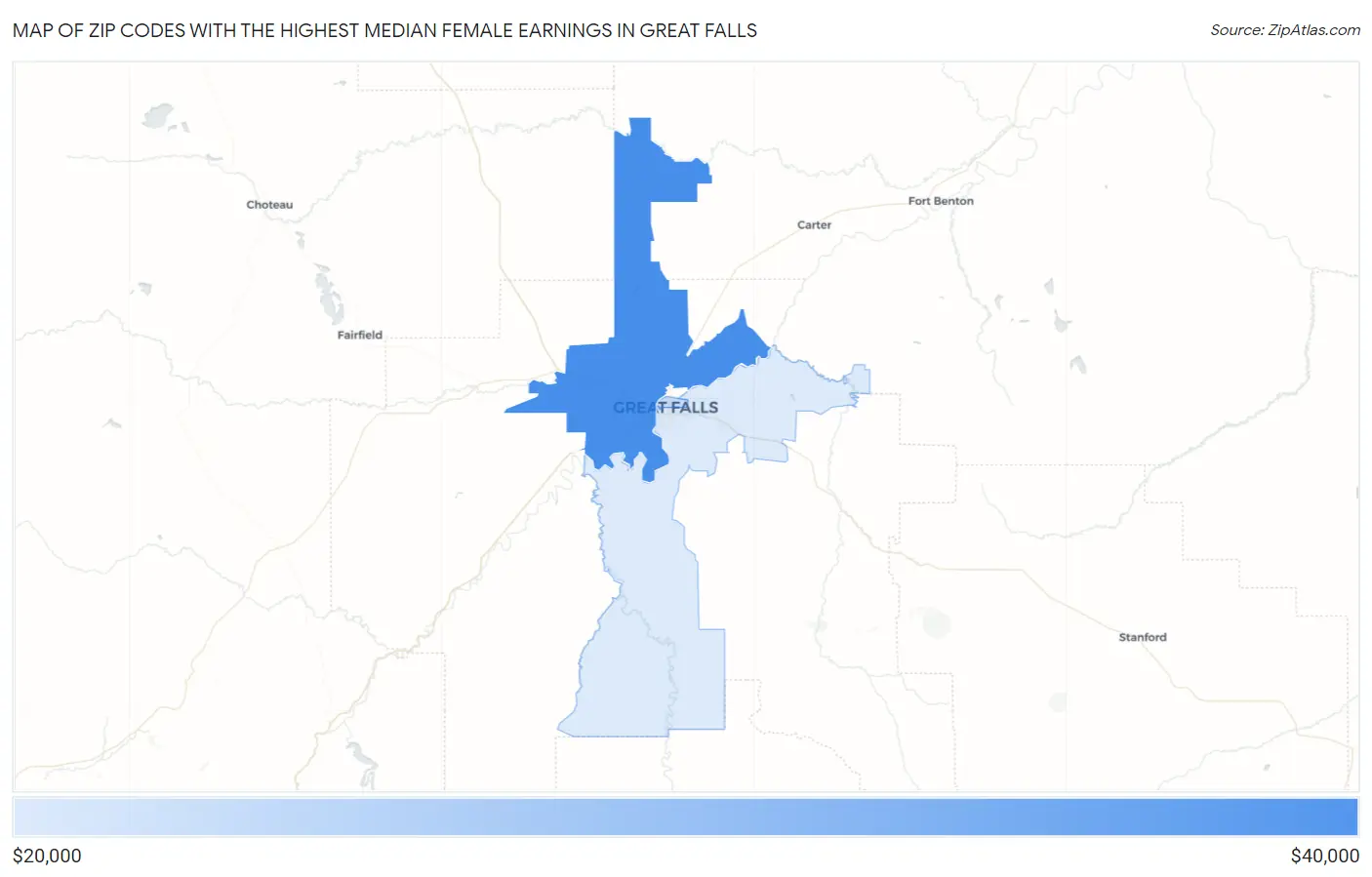 Zip Codes with the Highest Median Female Earnings in Great Falls Map