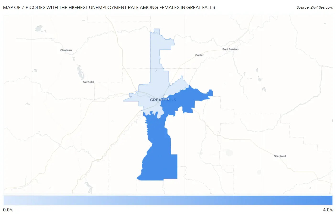 Zip Codes with the Highest Unemployment Rate Among Females in Great Falls Map