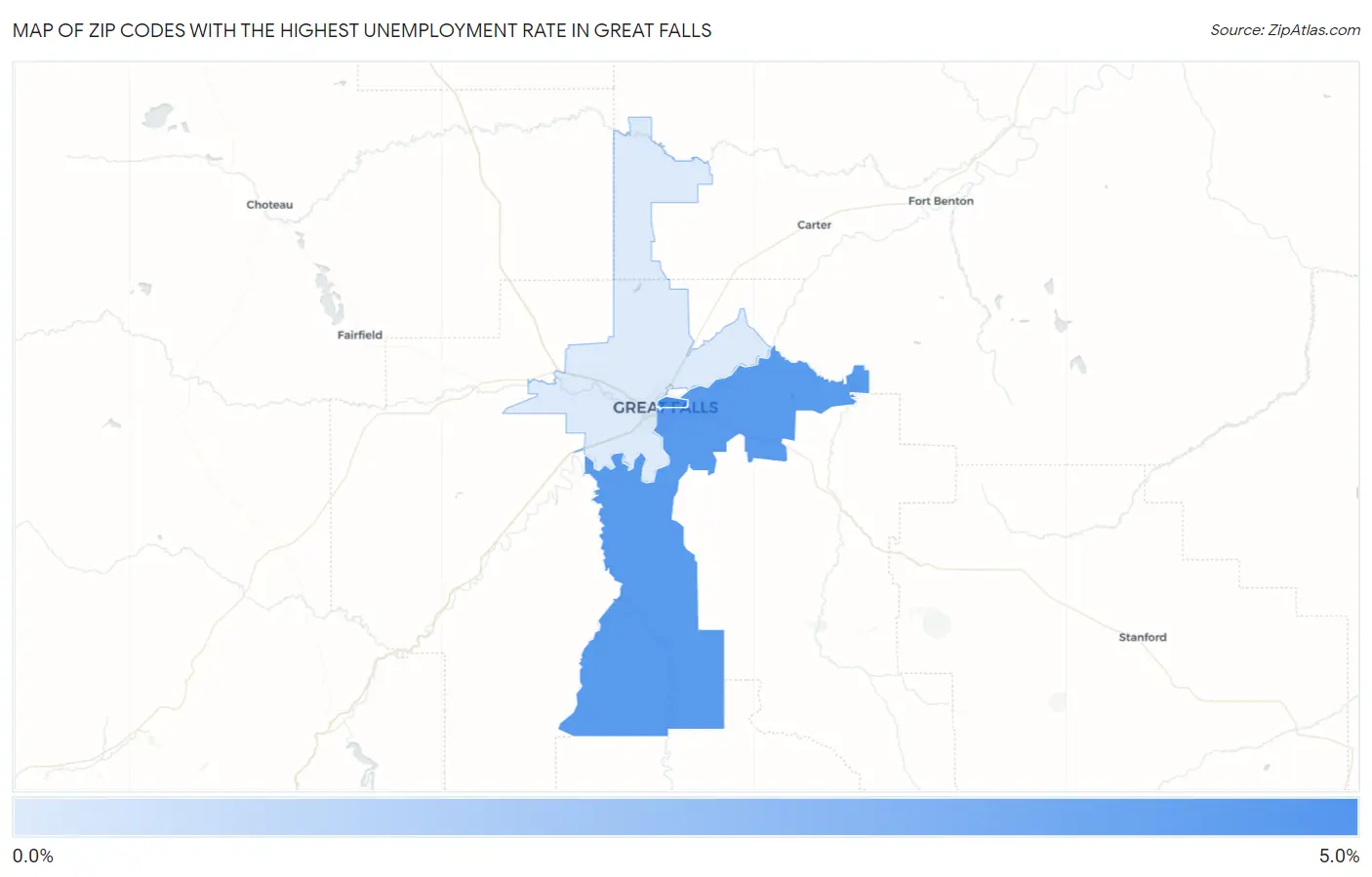 Zip Codes with the Highest Unemployment Rate in Great Falls Map