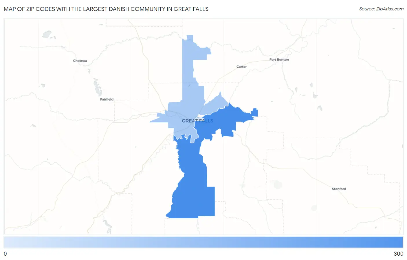 Zip Codes with the Largest Danish Community in Great Falls Map