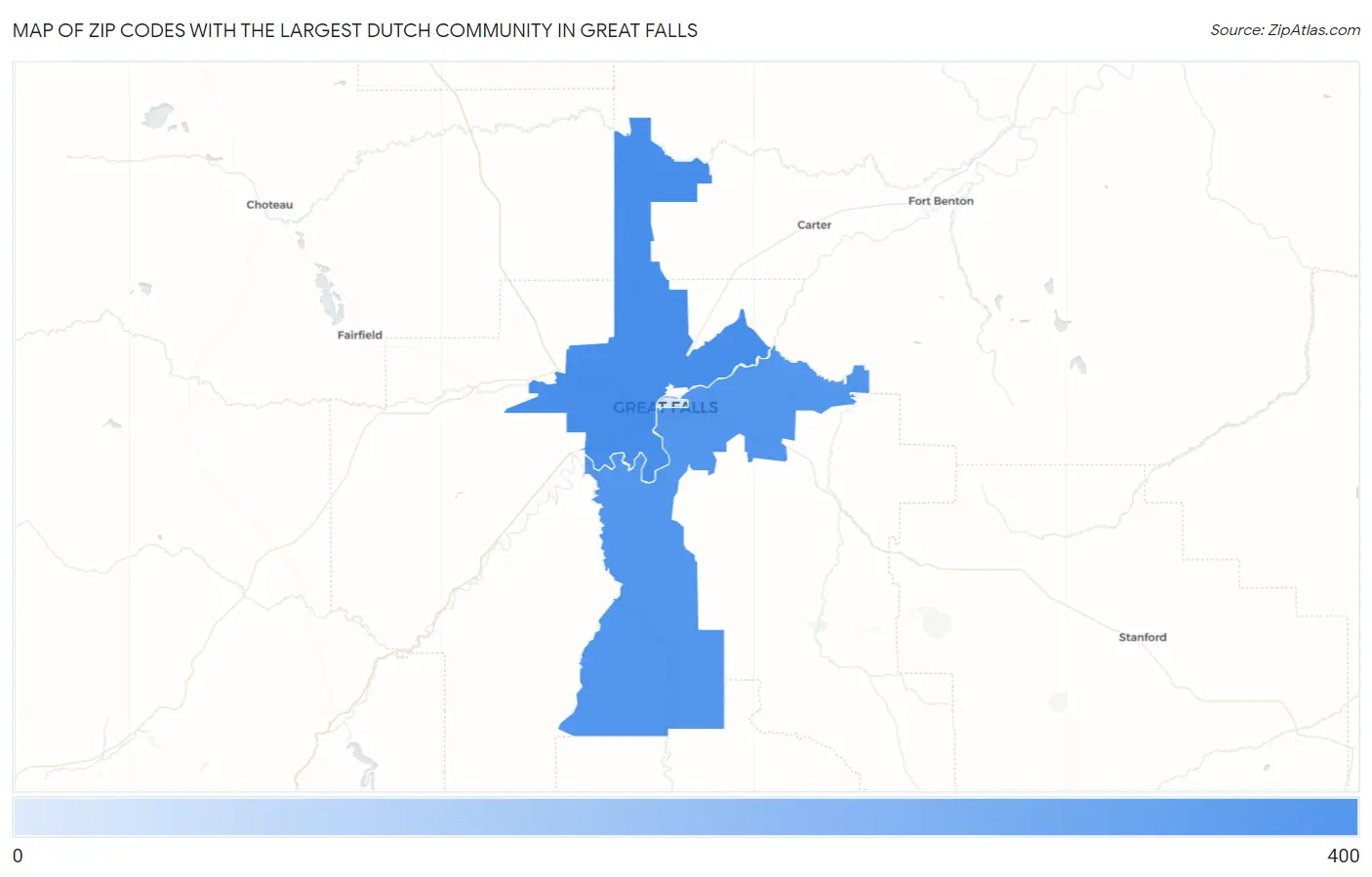 Zip Codes with the Largest Dutch Community in Great Falls Map