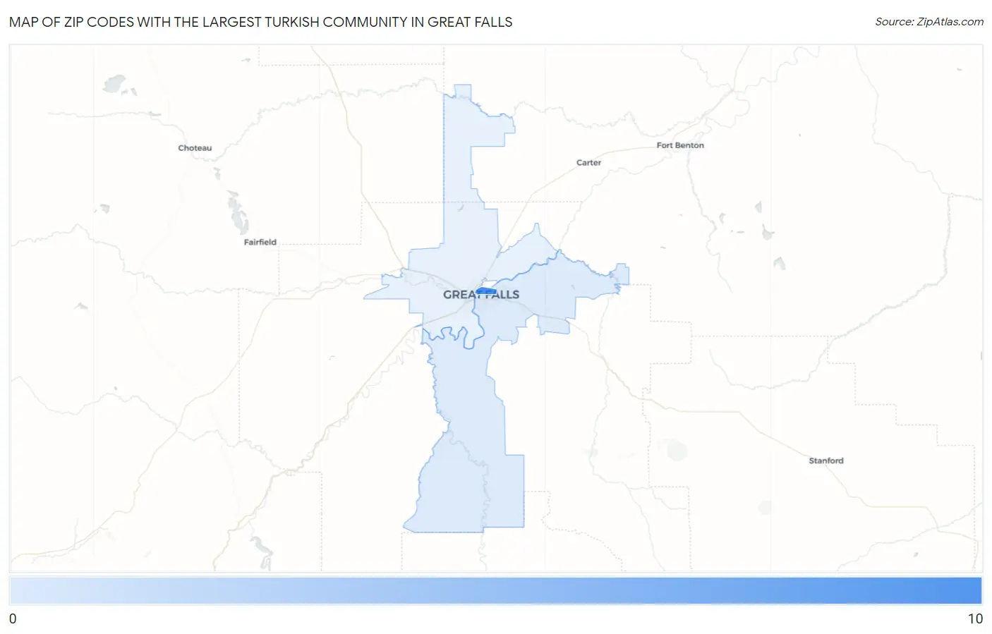 Zip Codes with the Largest Turkish Community in Great Falls Map