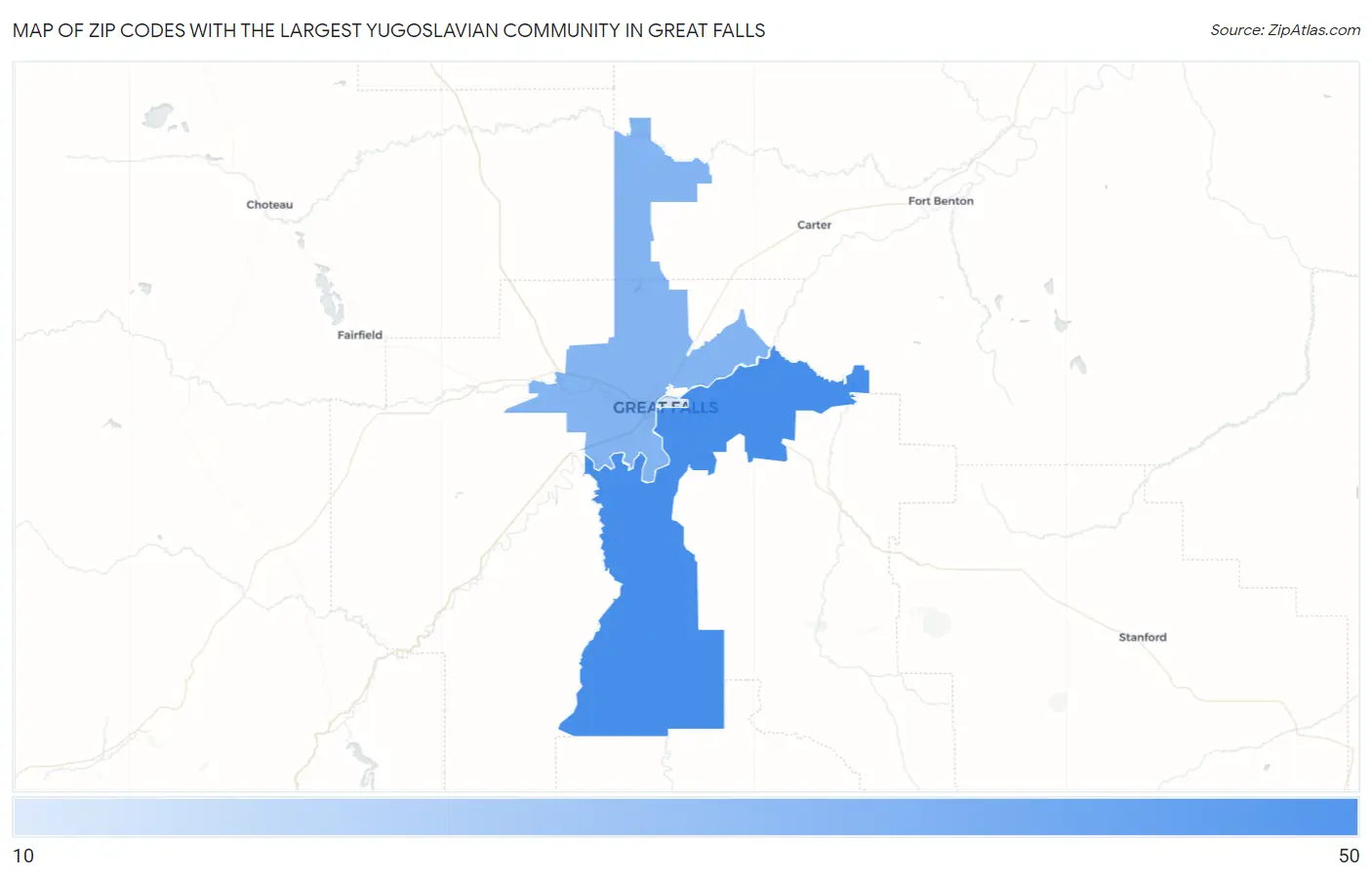 Zip Codes with the Largest Yugoslavian Community in Great Falls Map