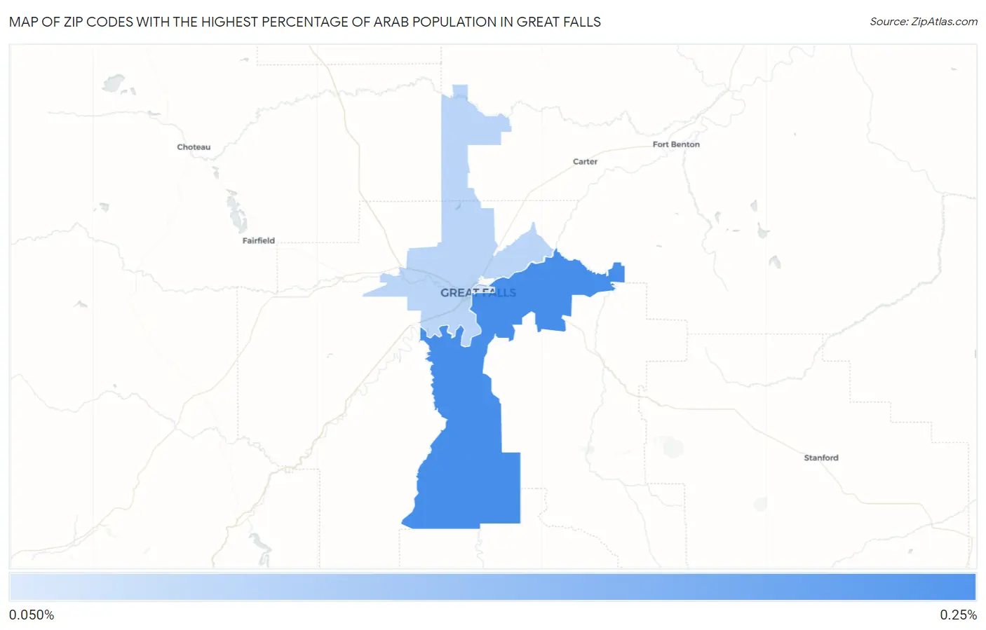 Zip Codes with the Highest Percentage of Arab Population in Great Falls Map