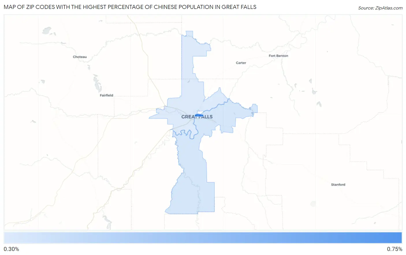 Zip Codes with the Highest Percentage of Chinese Population in Great Falls Map
