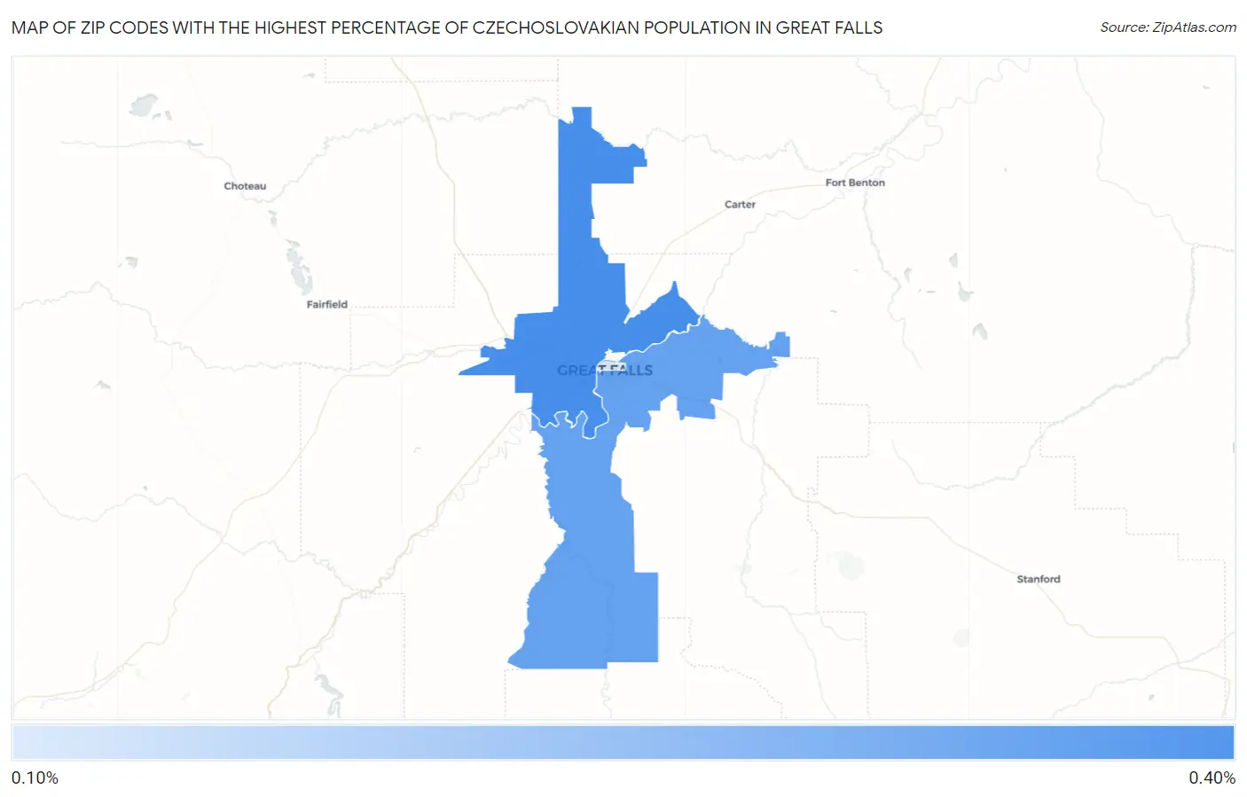 Zip Codes with the Highest Percentage of Czechoslovakian Population in Great Falls Map