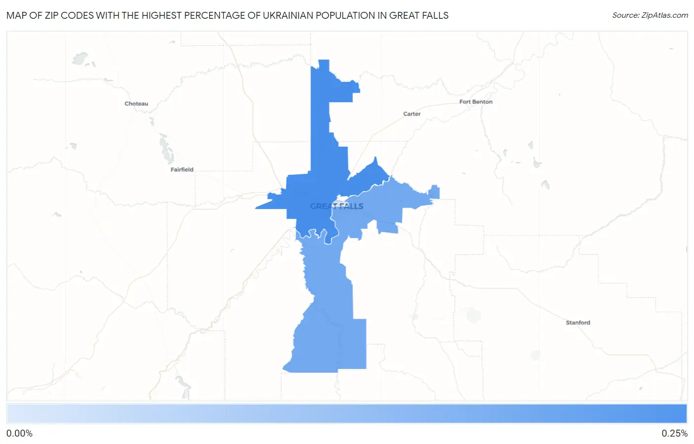 Zip Codes with the Highest Percentage of Ukrainian Population in Great Falls Map