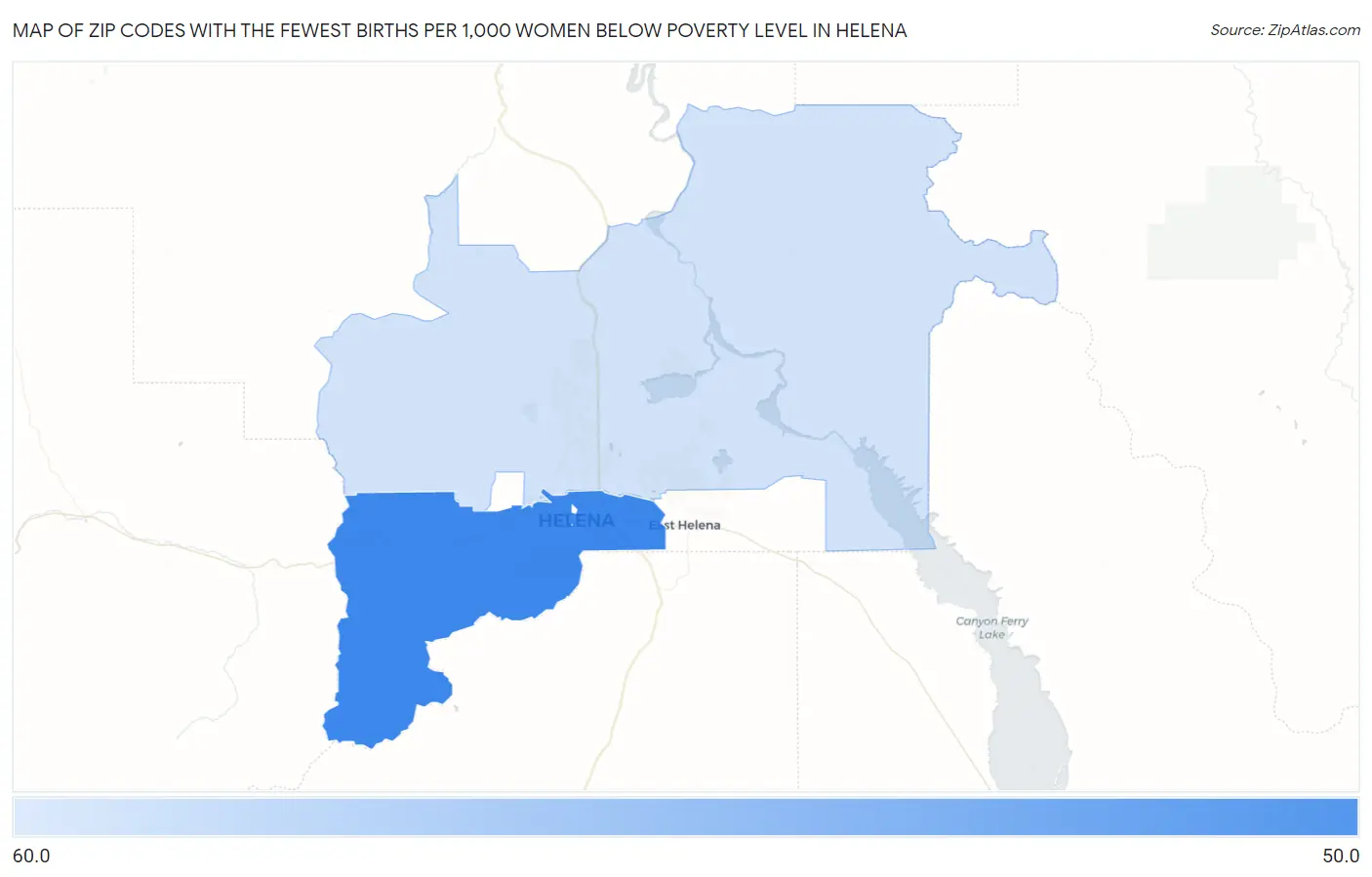 Zip Codes with the Fewest Births per 1,000 Women Below Poverty Level in Helena Map