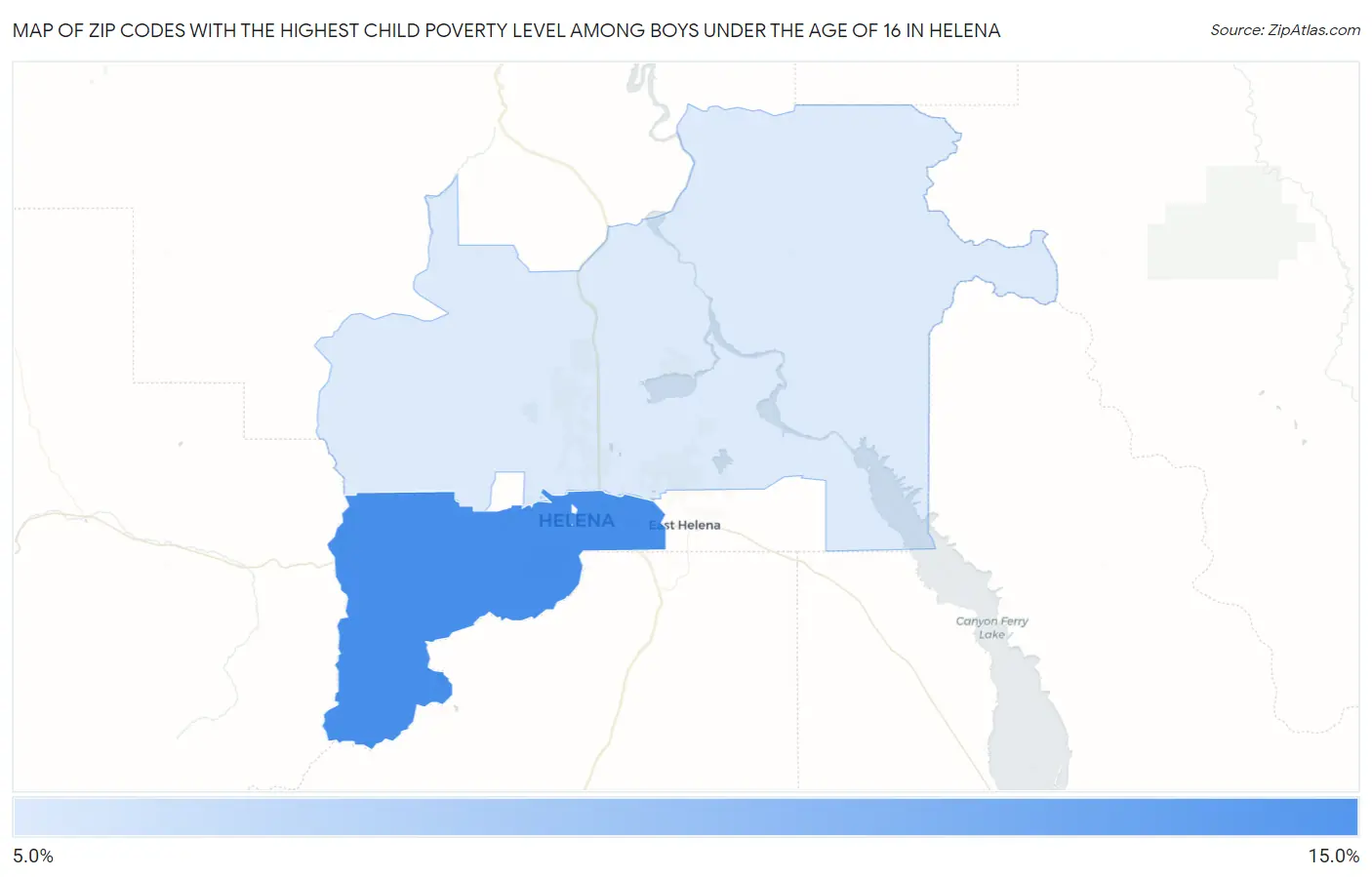 Zip Codes with the Highest Child Poverty Level Among Boys Under the Age of 16 in Helena Map