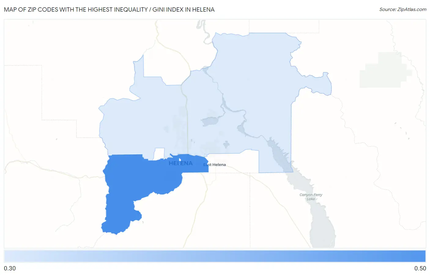 Zip Codes with the Highest Inequality / Gini Index in Helena Map