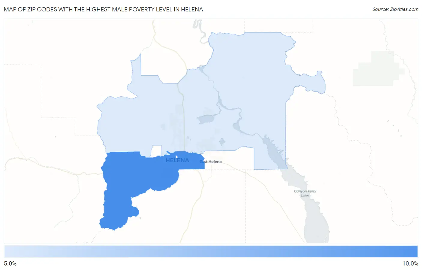 Zip Codes with the Highest Male Poverty Level in Helena Map