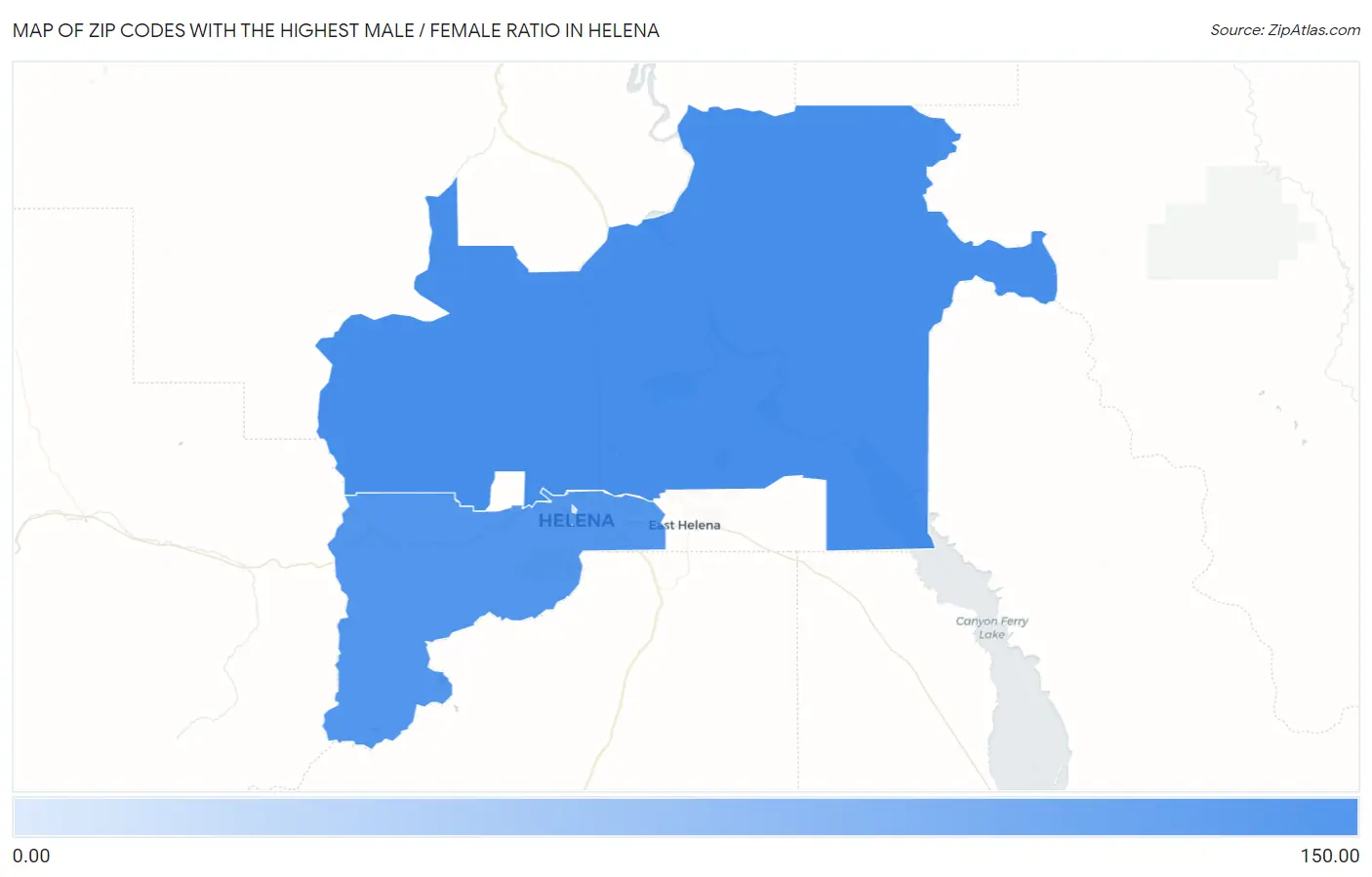 Zip Codes with the Highest Male / Female Ratio in Helena Map