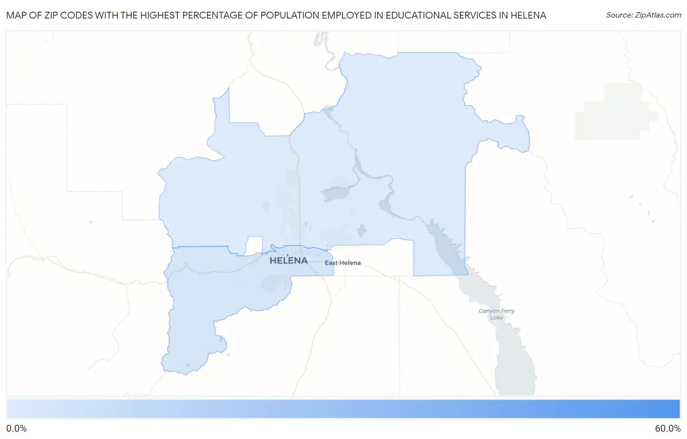 Zip Codes with the Highest Percentage of Population Employed in Educational Services in Helena Map