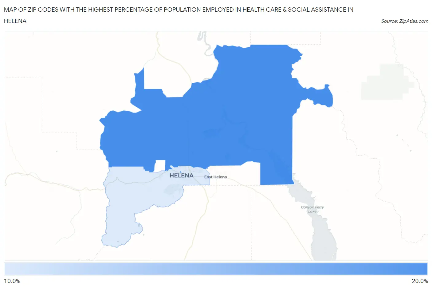 Zip Codes with the Highest Percentage of Population Employed in Health Care & Social Assistance in Helena Map
