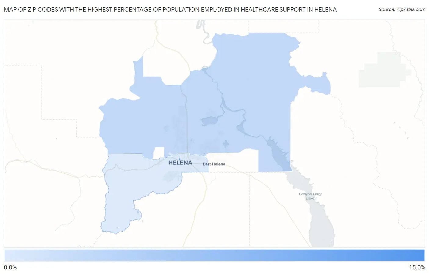 Zip Codes with the Highest Percentage of Population Employed in Healthcare Support in Helena Map