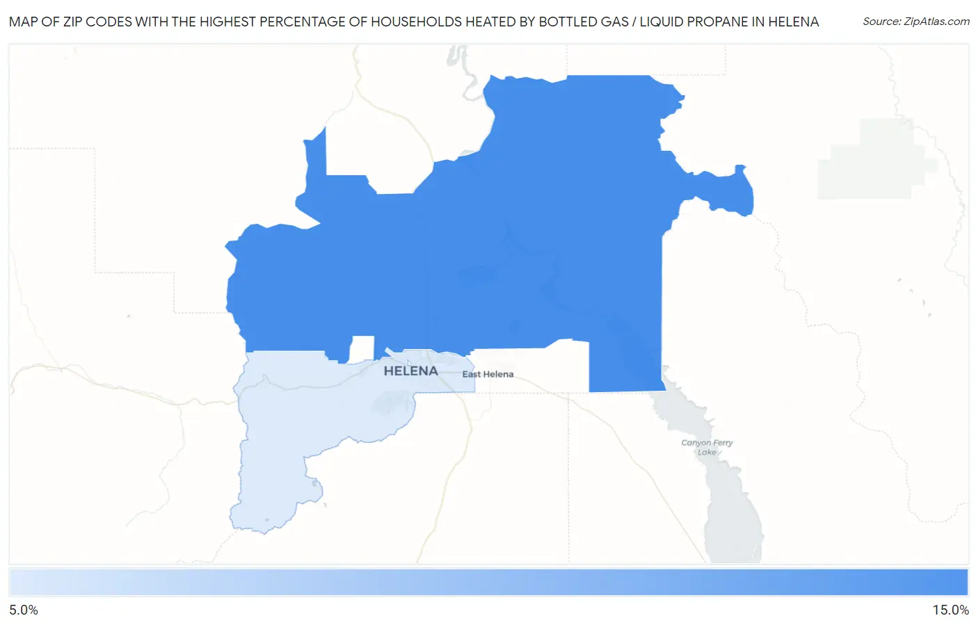 Zip Codes with the Highest Percentage of Households Heated by Bottled Gas / Liquid Propane in Helena Map