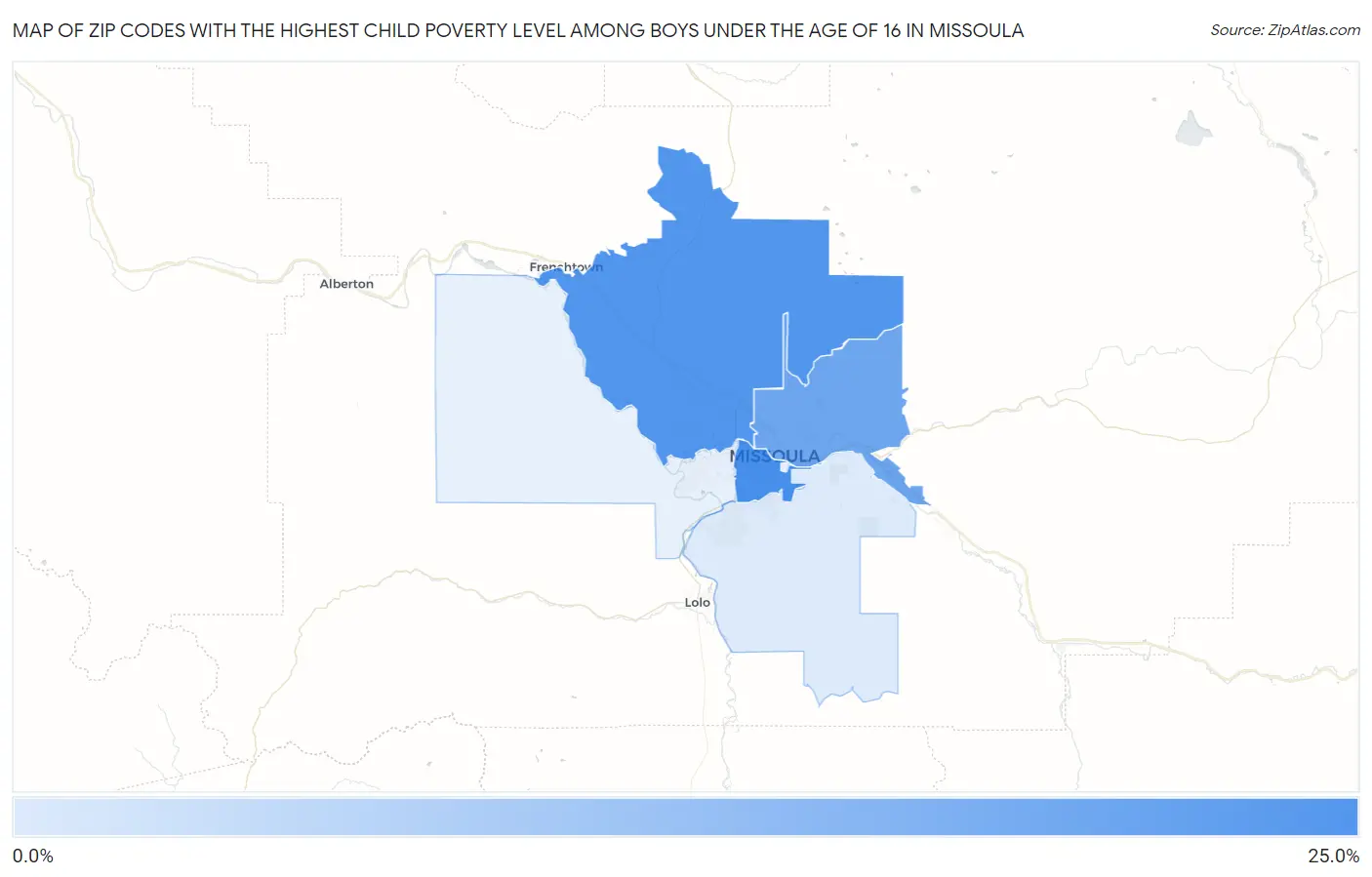 Zip Codes with the Highest Child Poverty Level Among Boys Under the Age of 16 in Missoula Map