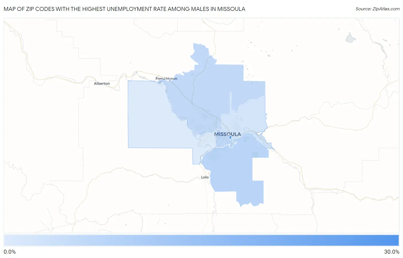 Zip Codes with the Highest Unemployment Rate Among Males in Missoula Map