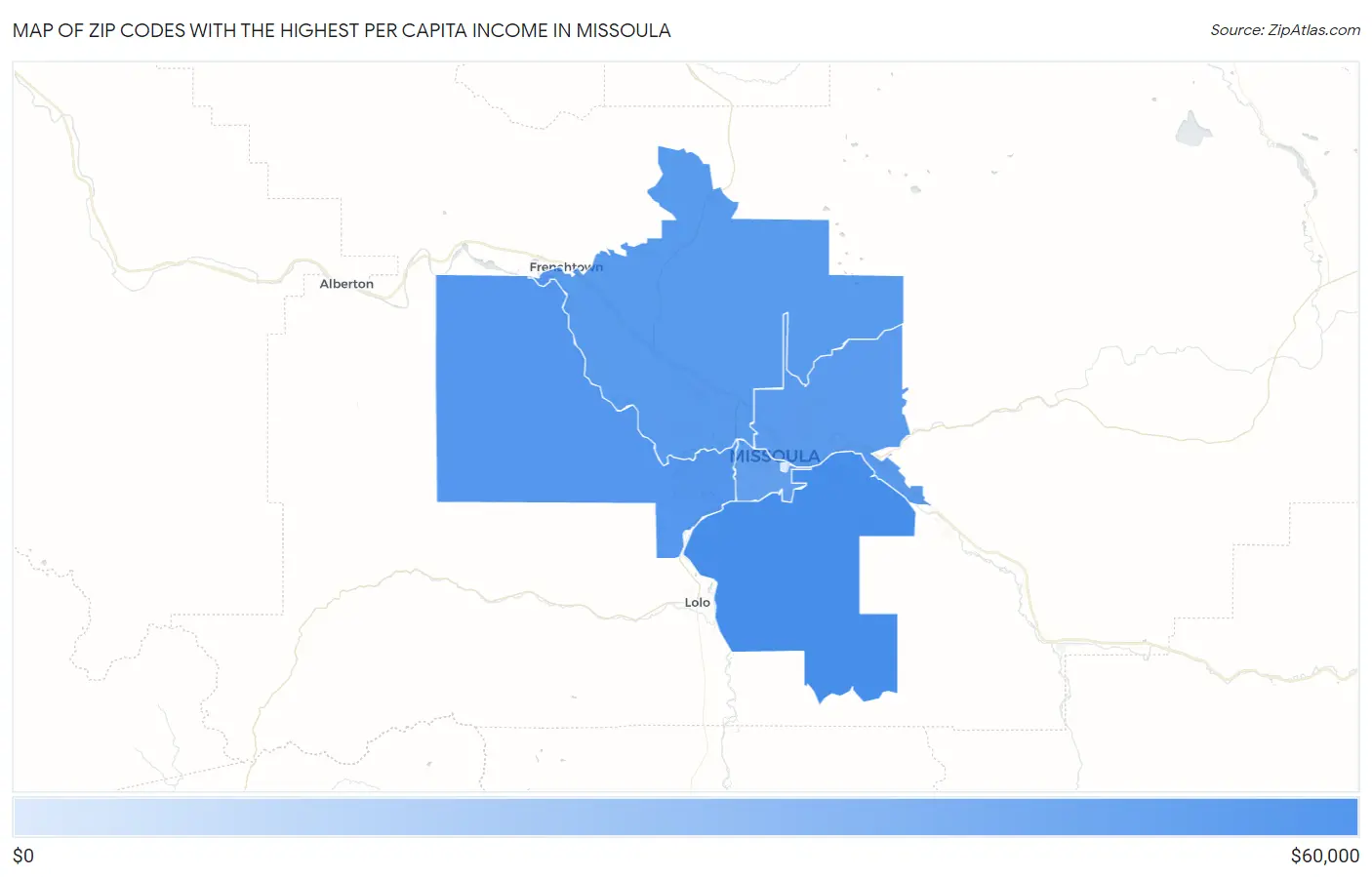 Zip Codes with the Highest Per Capita Income in Missoula Map