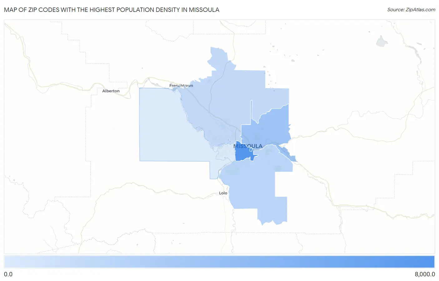 Zip Codes with the Highest Population Density in Missoula Map