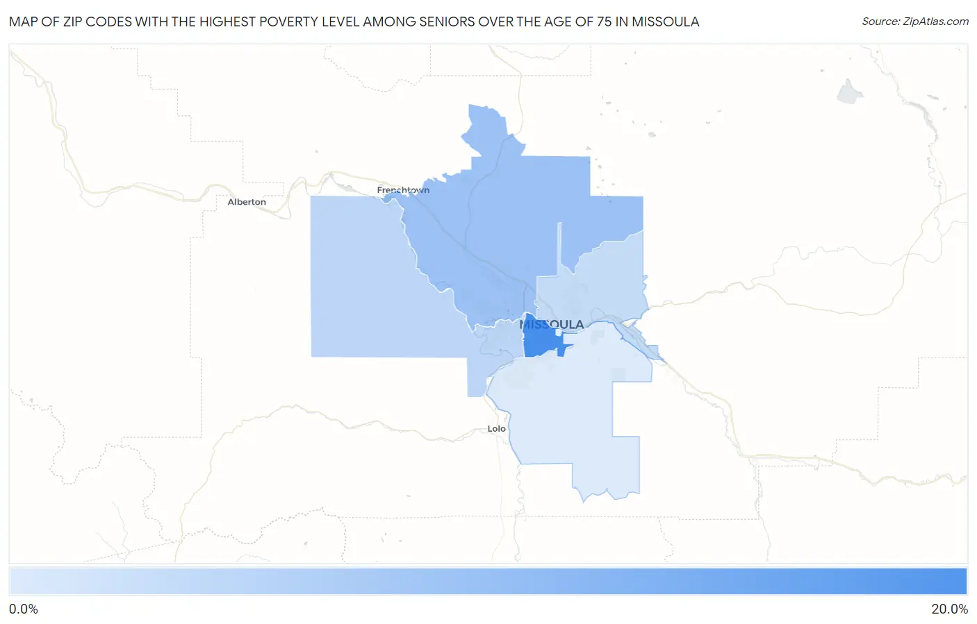 Zip Codes with the Highest Poverty Level Among Seniors Over the Age of 75 in Missoula Map