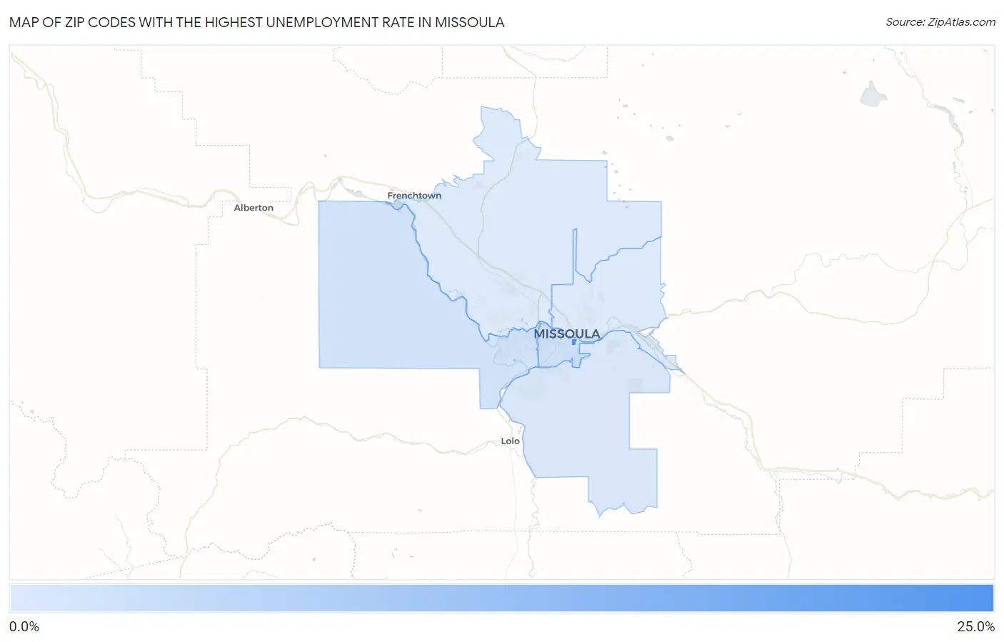Zip Codes with the Highest Unemployment Rate in Missoula Map