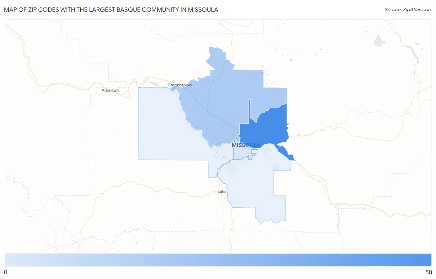 Zip Codes with the Largest Basque Community in Missoula Map